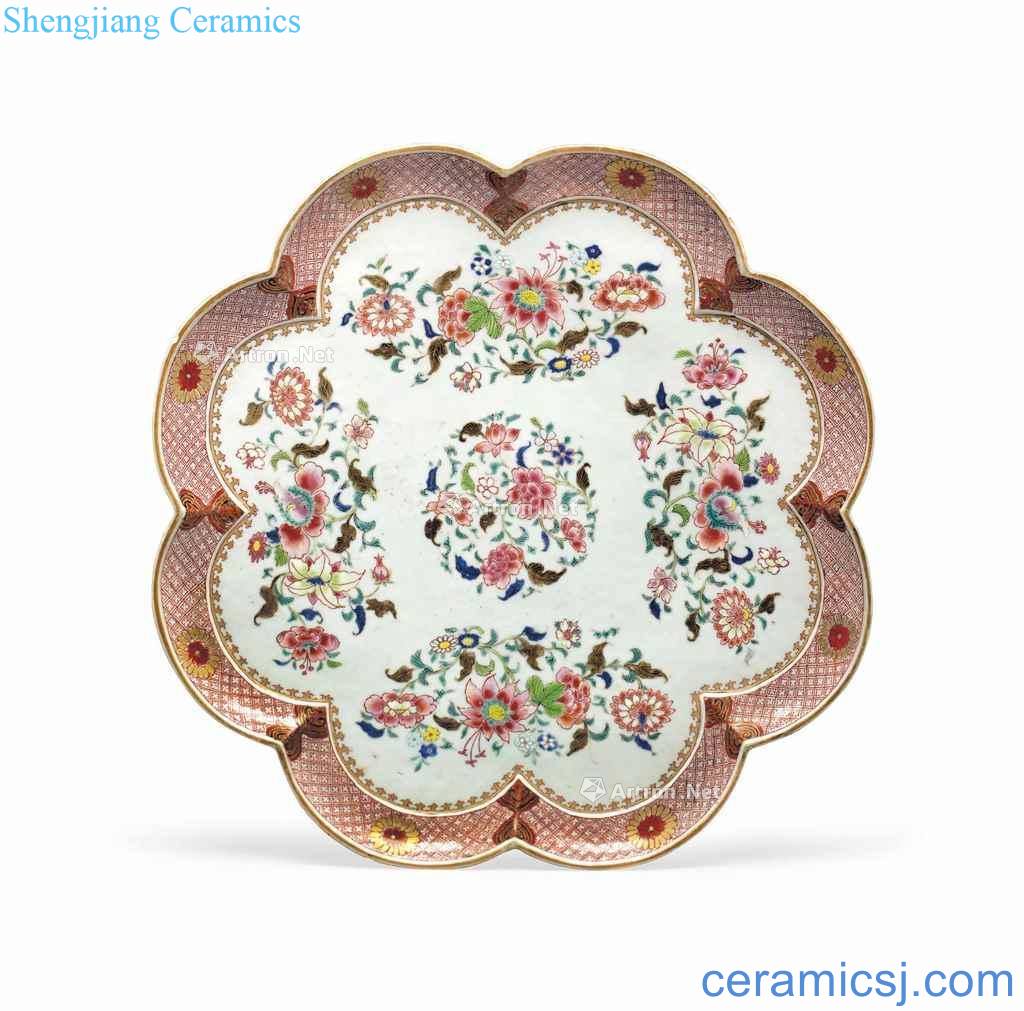 Mid 18th century A LARGE FAMILLE ROSE CIRCULAR TRAY