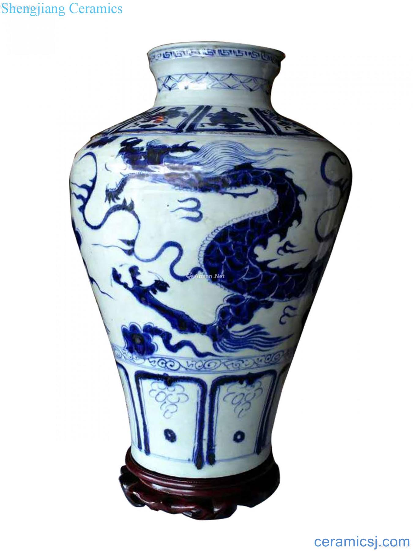 Blue and white dragon mouth bottle