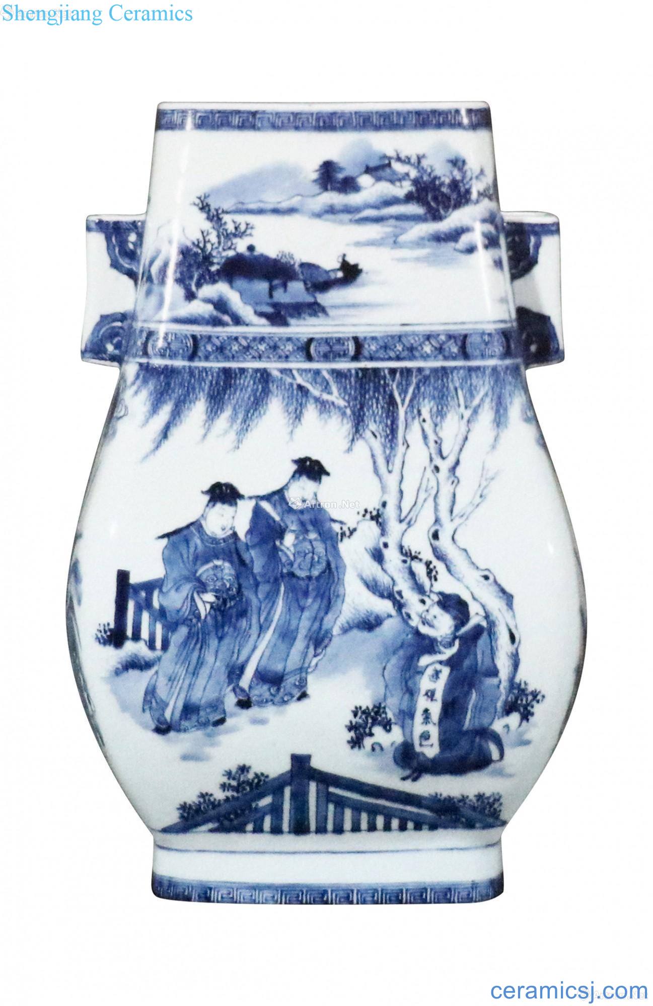 Stories of blue and white ear square bottles