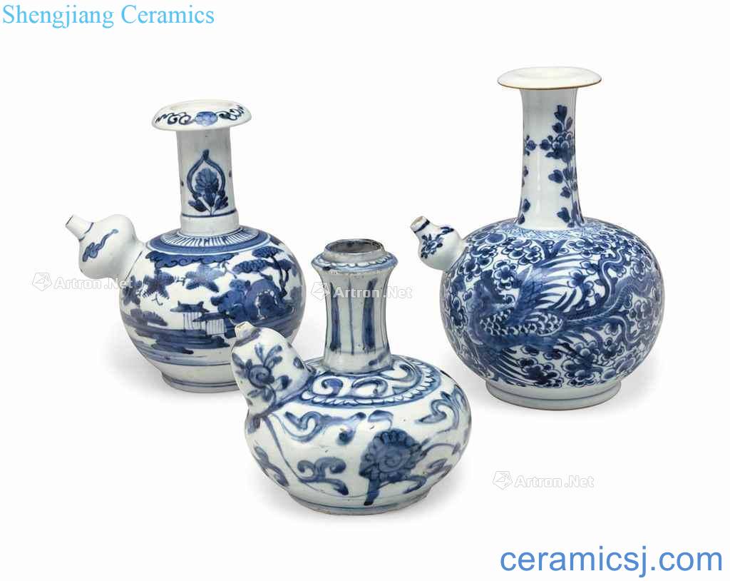 In the 17th century A GROUP OF TWO CHINESE AND ONE JAPANESE BLUE AND WHITE KENDI