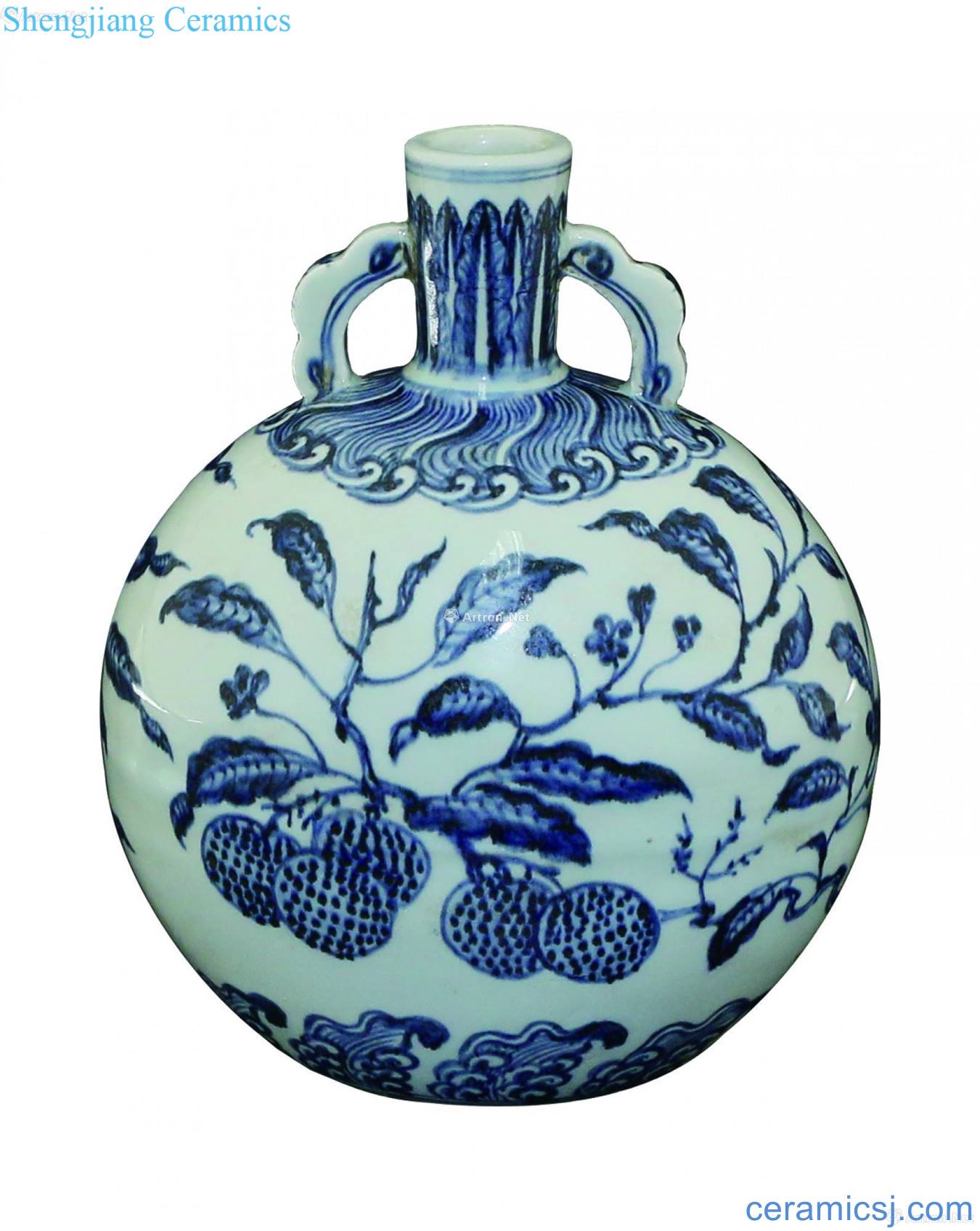 Blue and white fruits and grain flat pot
