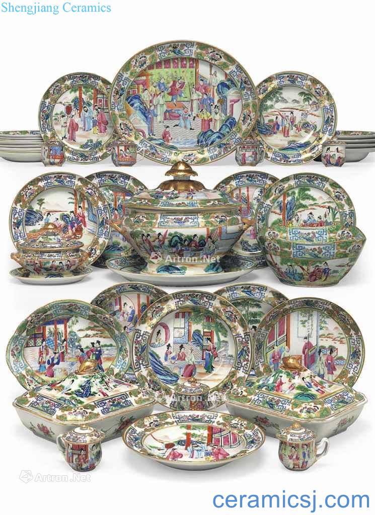 In the 19th century A CANTON FAMILLE ROSE DINNER SERVICE