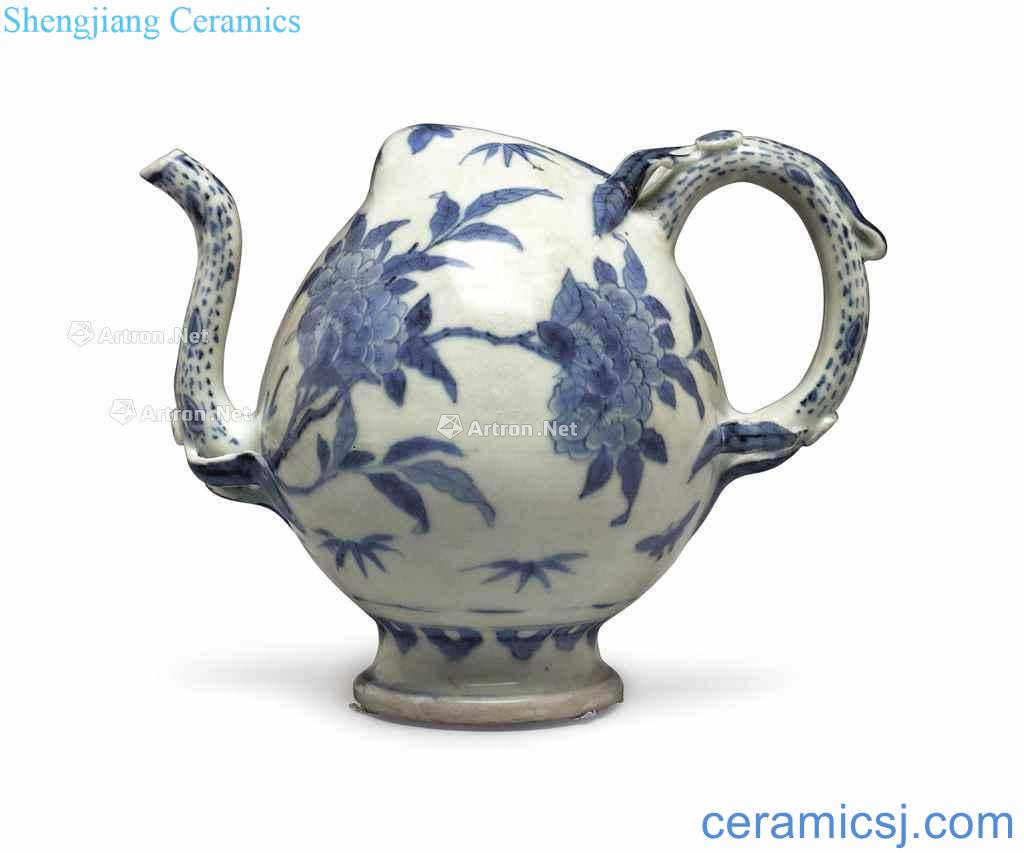 In the 17th century middle transition A 'HATCHER CARGO' BLUE AND WHITE CADOGAN TEAPOT