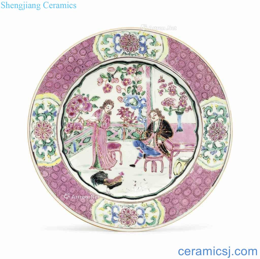 About 1730 years A RARE FAMILLE ROSE EUROPEAN SUBJECT PLATE