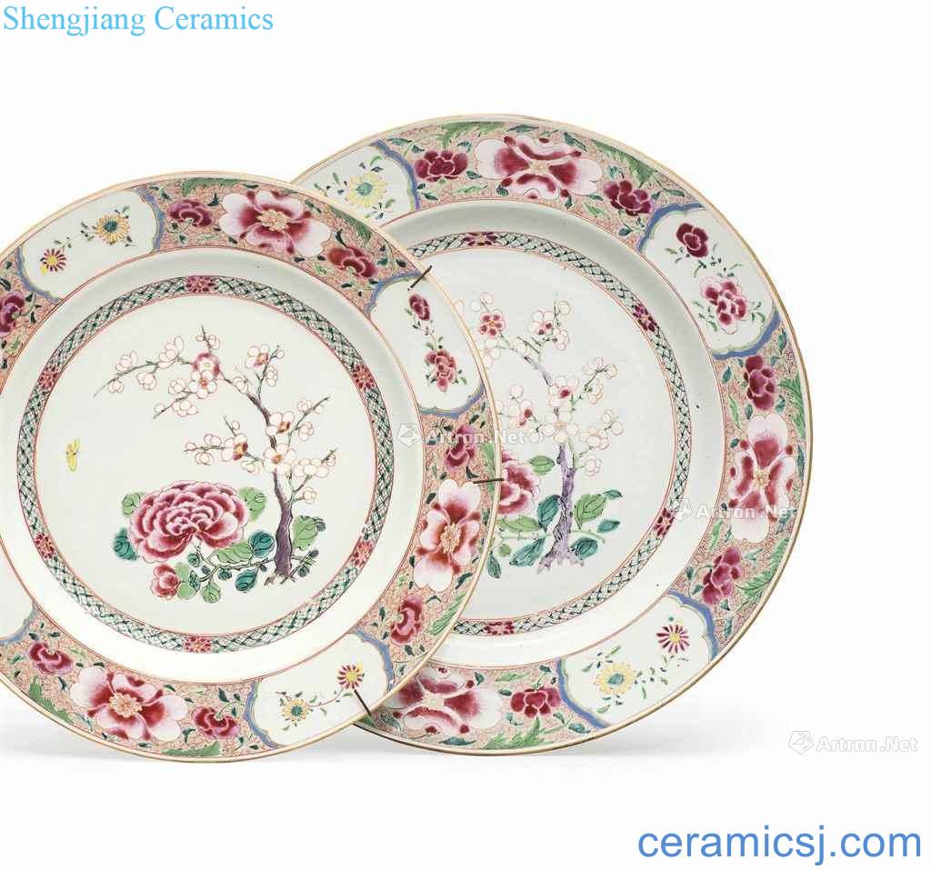 A SET OF mid 18th century TWO FAMILLE ROSE CHARGERS