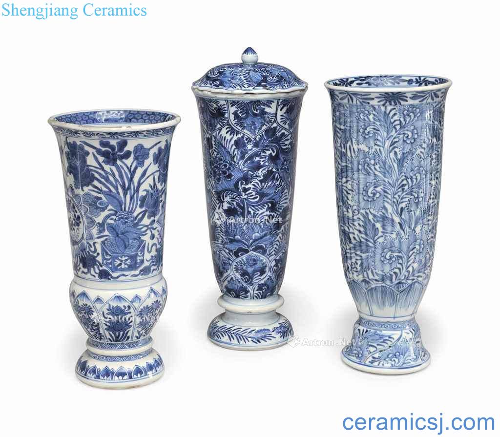 Kangxi period (1662-1722), THREE BLUE AND WHITE GLASS - FORM BEAKER VASES