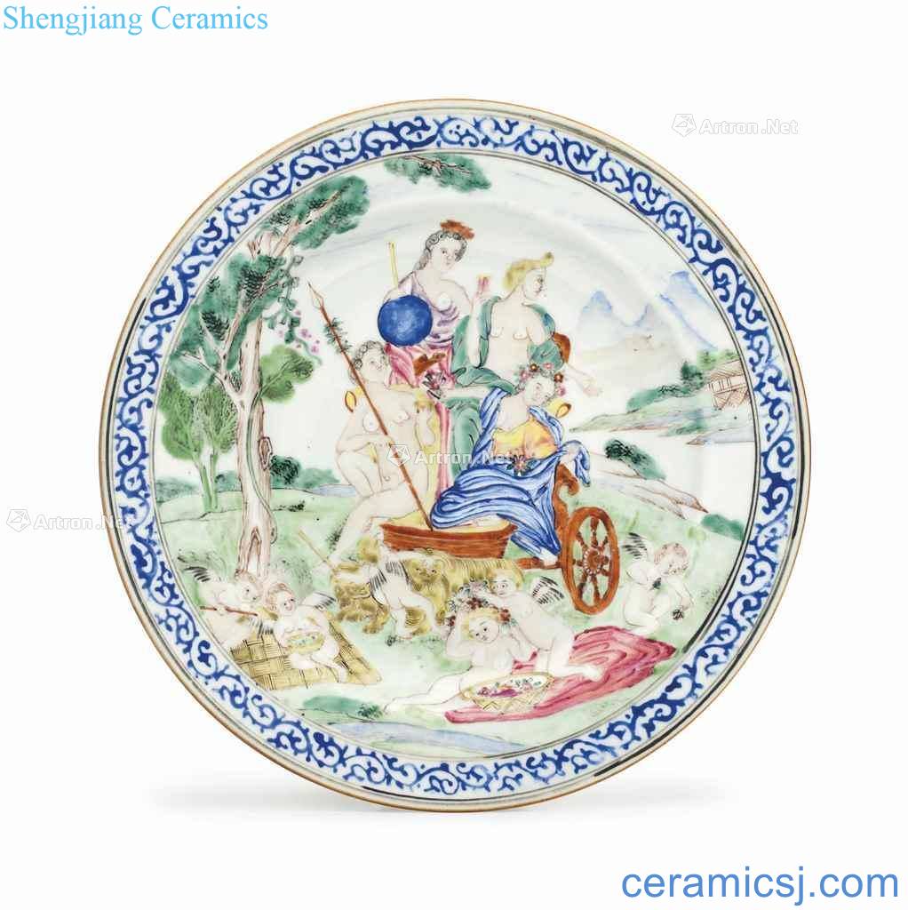 About 1740 years A FAMILLE ROSE 'FOUR ELEMENTS' PLATE: 'EARTH'