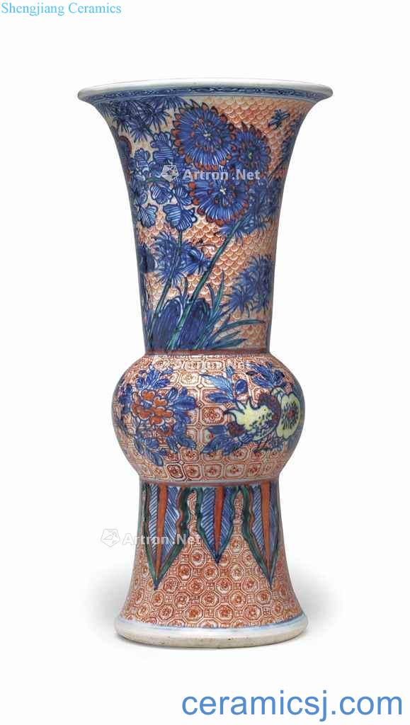 In the 17th century the AN lead IRON - RED GROUND WUCAI BEAKER VASE