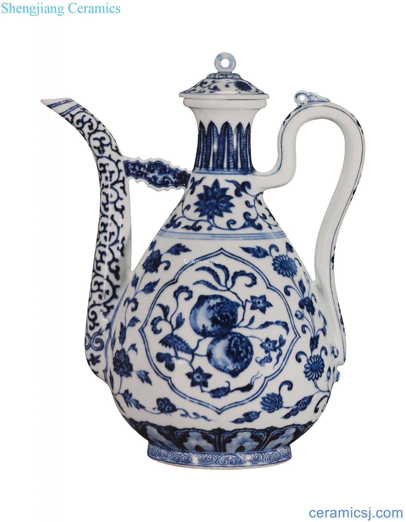 Blue and white flowers and grain ewer