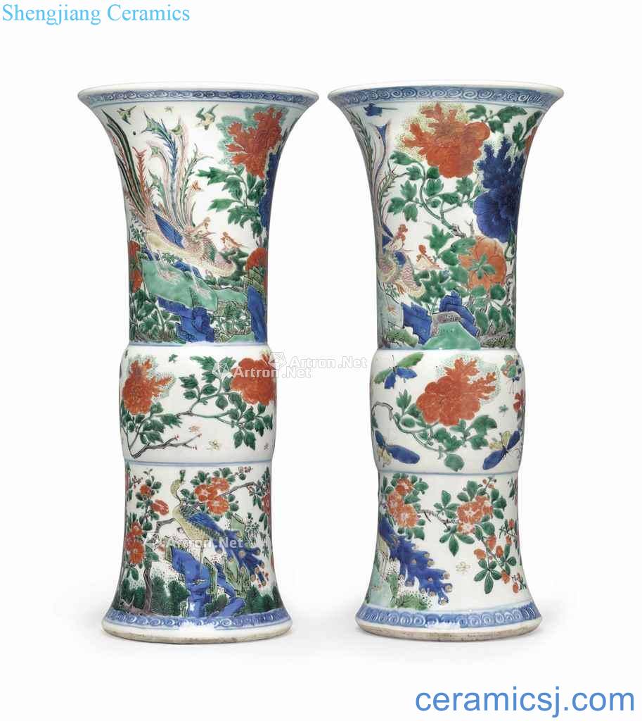 Transition time, about 1635-50 years - A PAIR OF WUCAI BEAKER VASES