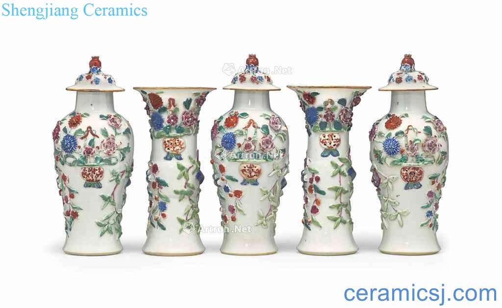 The qianlong period (1735-1796) A FAMILLE ROSE FIVE - PIECE GARNITURE