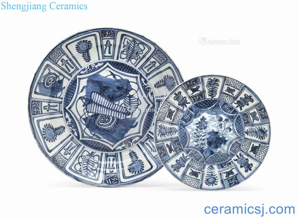 In the 17th century TWO 'KRAAK' BLUE AND WHITE DISHES