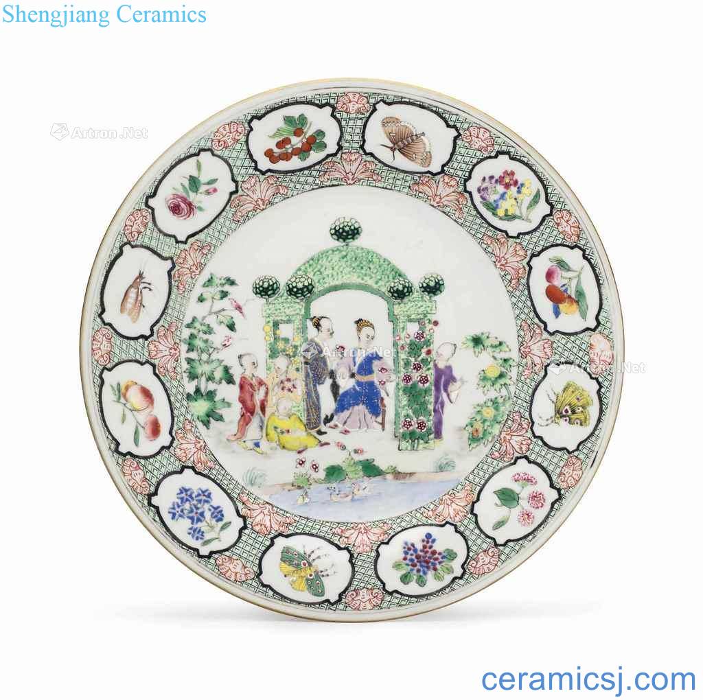 About 1738 years A FAMILLE ROSE "PRONK ARBOR 'PLATE