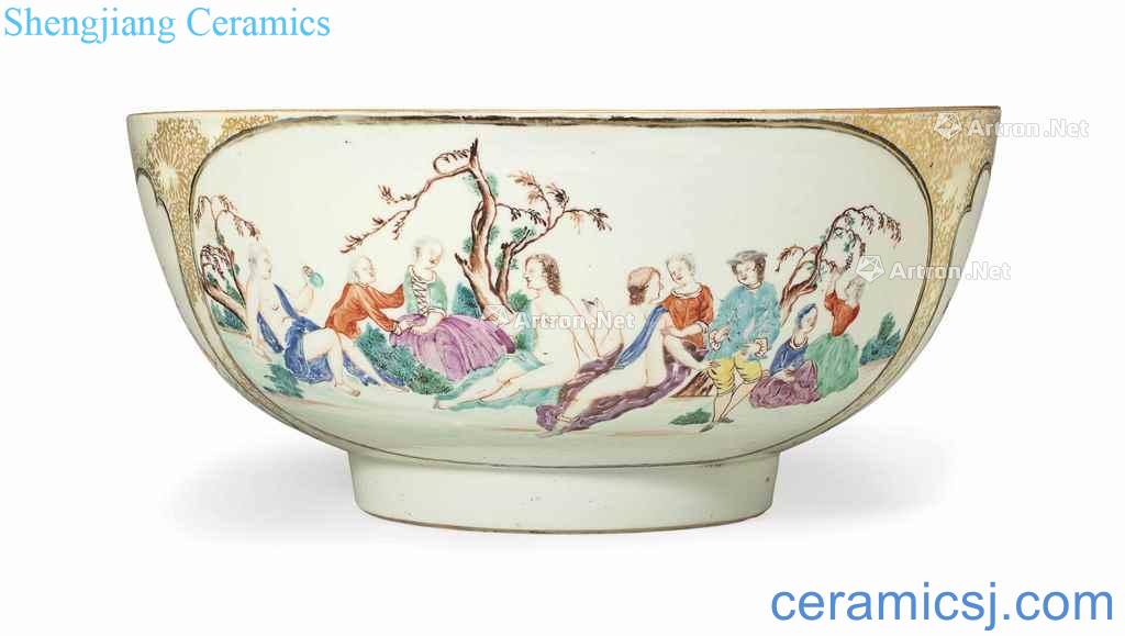 About 1765 years A FAMILLE ROSE EUROPEAN SUBJECT PUNCHBOWL