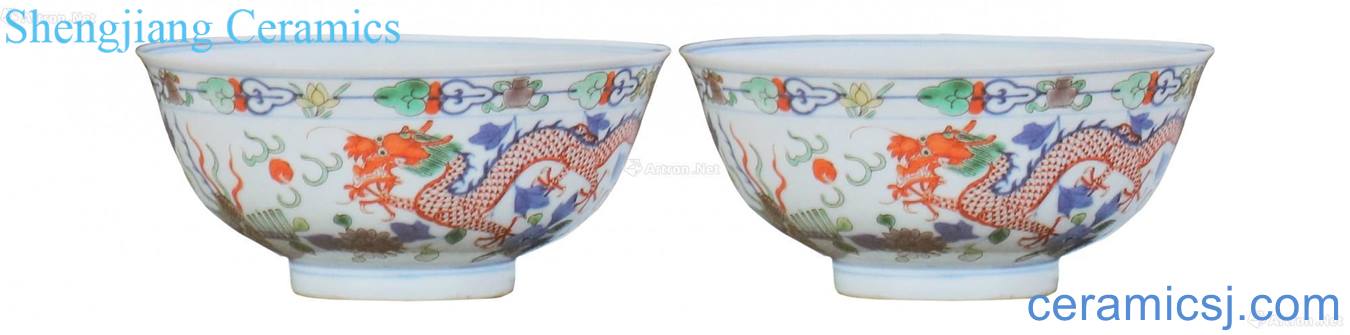 A pair of colorful longfeng grain bowl