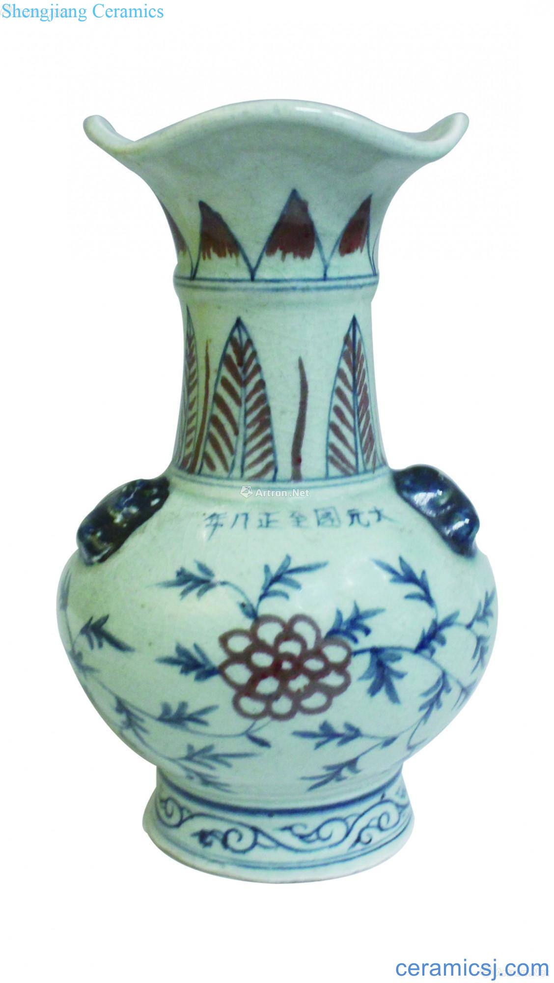 Blue and white flower grain flower bottle mouth youligong tangled branches