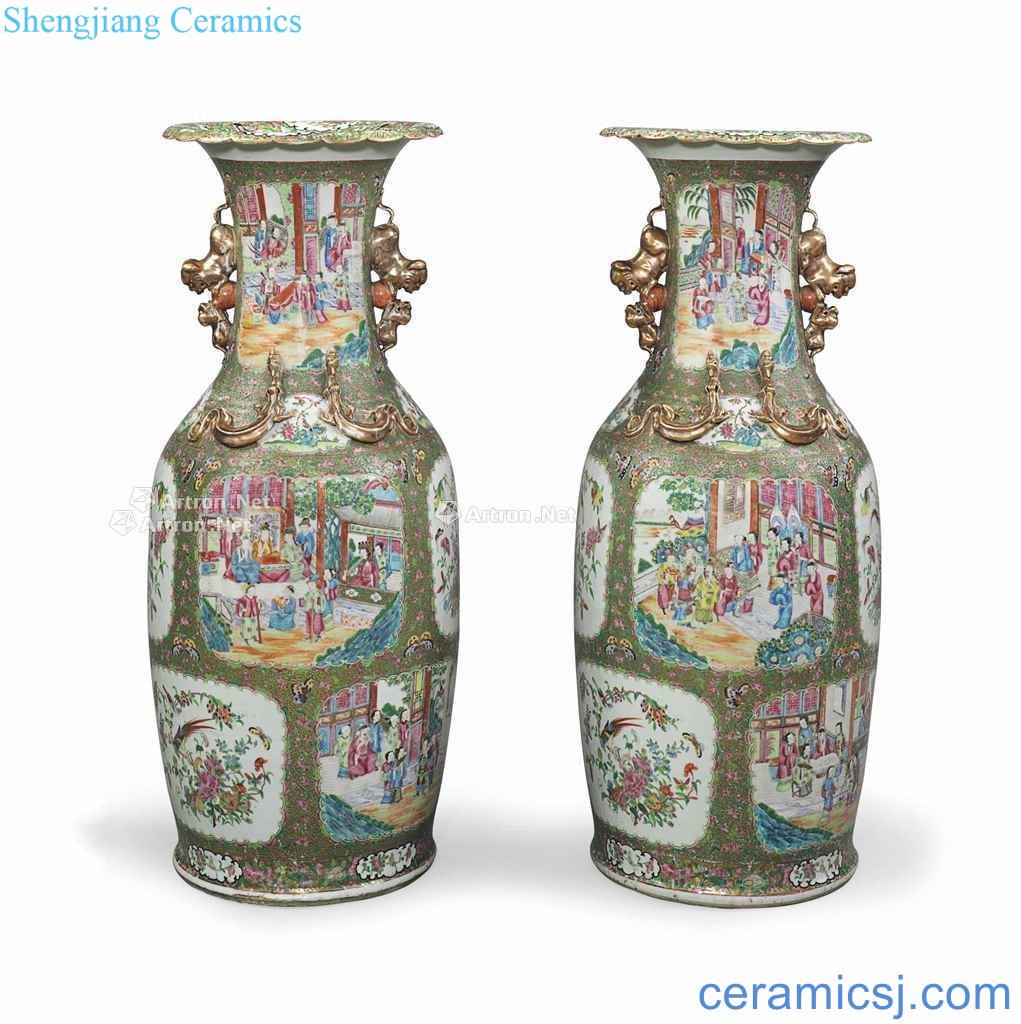 In the 19th century A VERY LARGE PAIR OF CANTON FAMILLE ROSE VASES