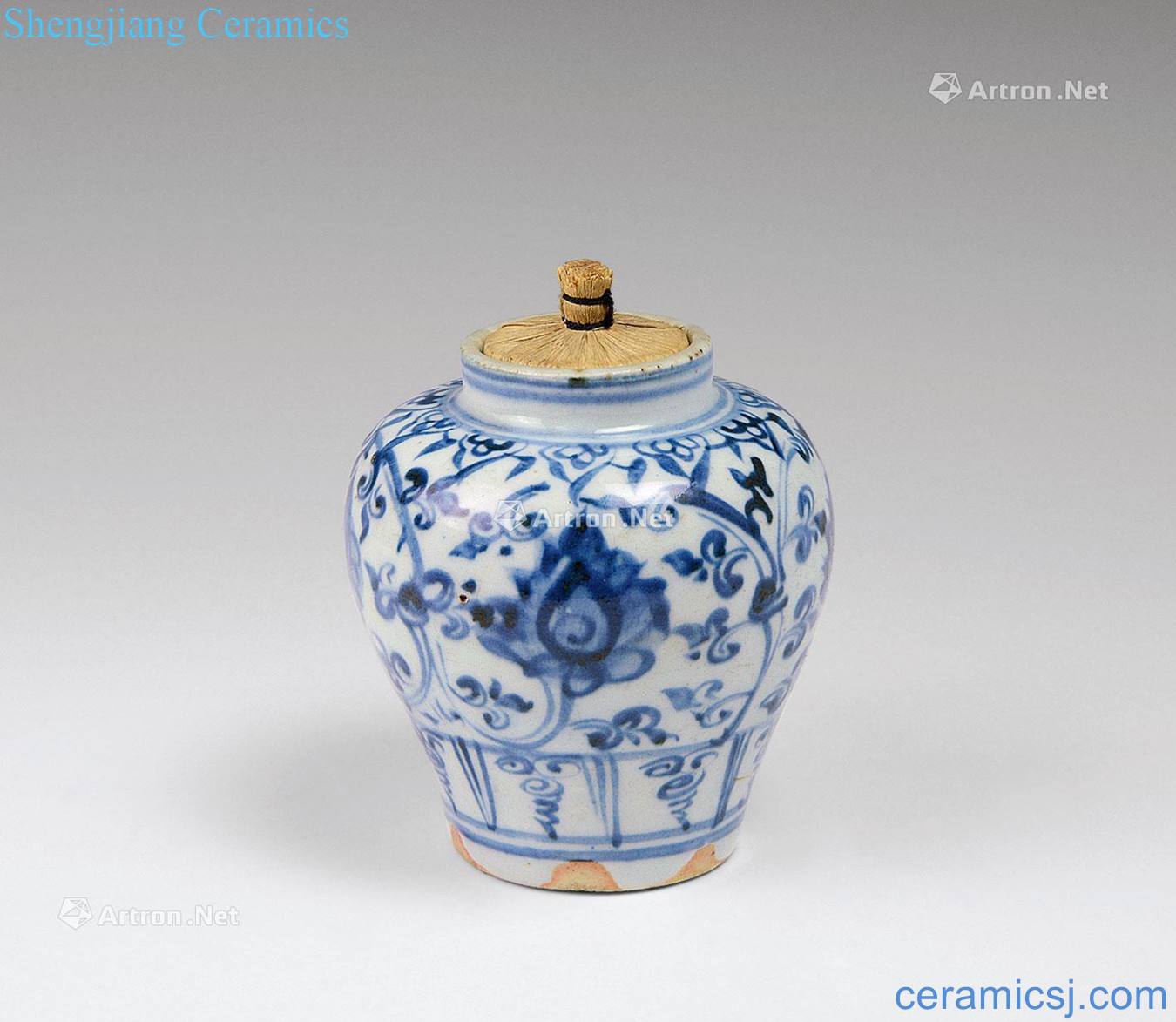 In the Ming dynasty Blue and white lotus flower grain tank