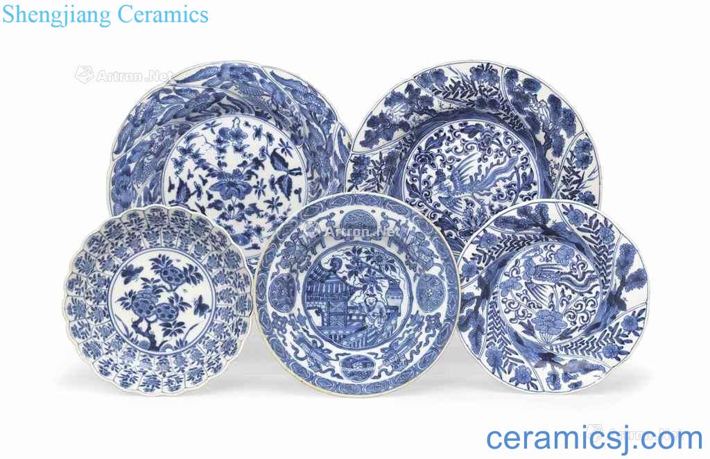Kangxi period (1662-1722), FIVE BLUE AND WHITE DISHES