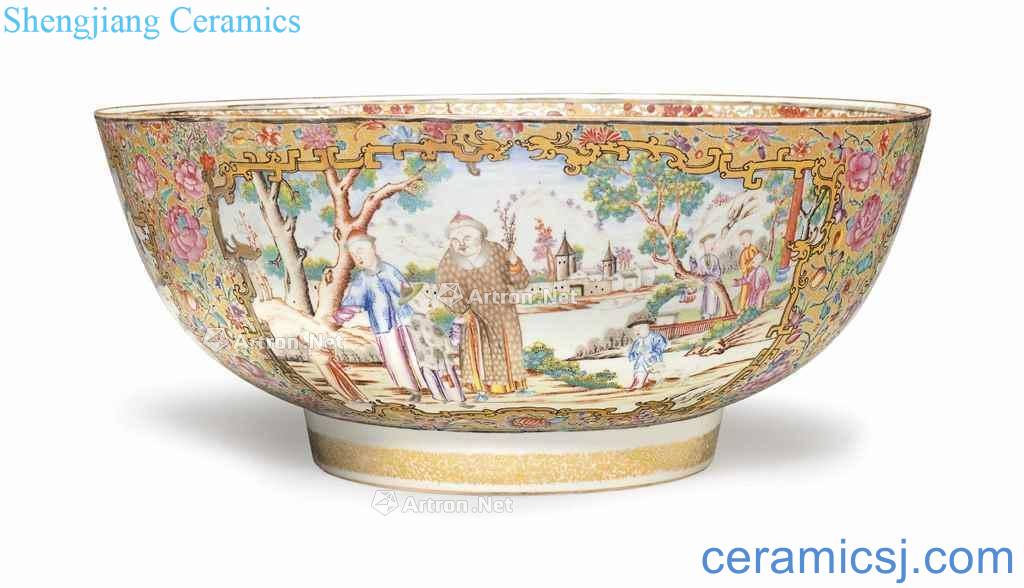 About 1785 years A LARGE FAMILLE ROSE PUNCHBOWL