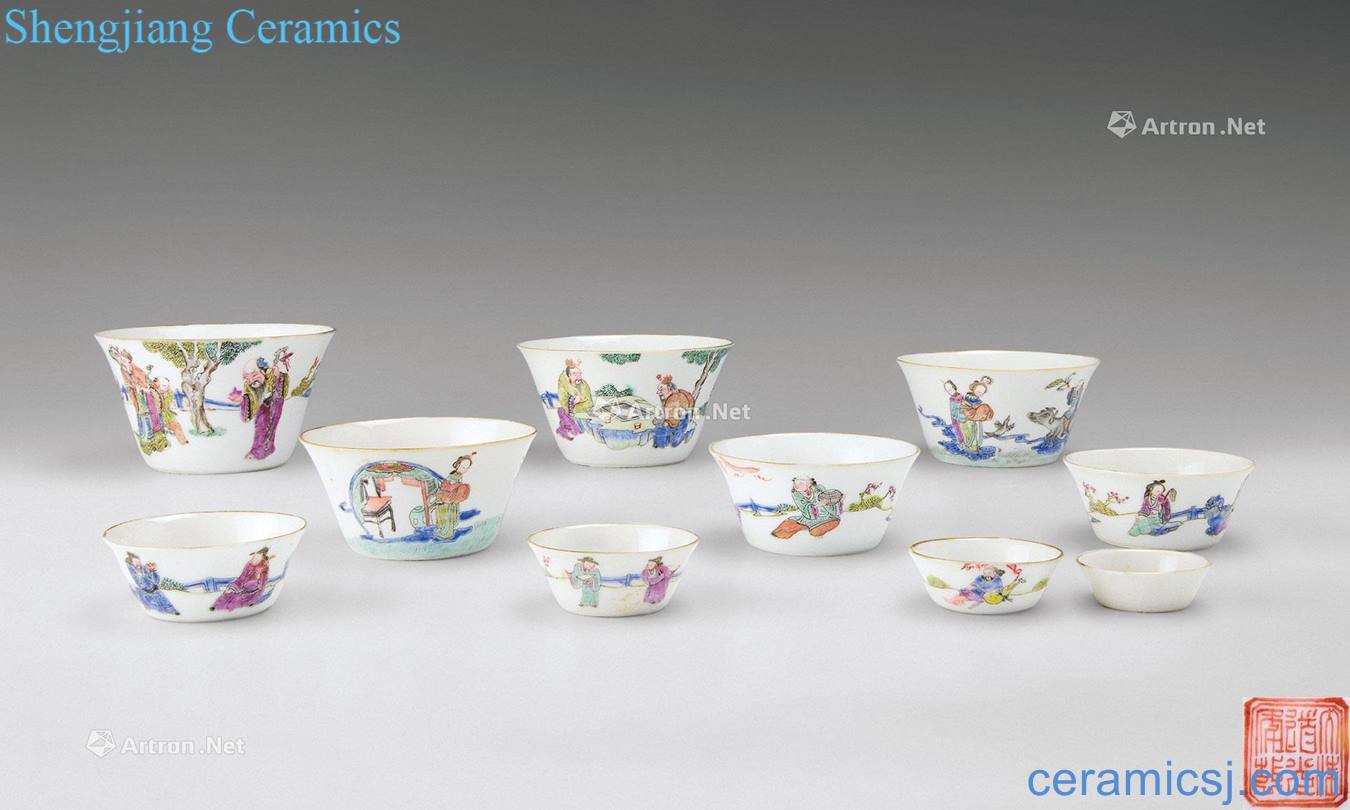 Pastel character story lines in the qing dynasty set of cup group (ten)