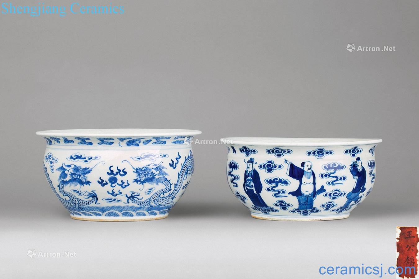 In the qing dynasty Blue and white dragon playing pearl grain The eight immortals characters WenXiangLu two things (group a)