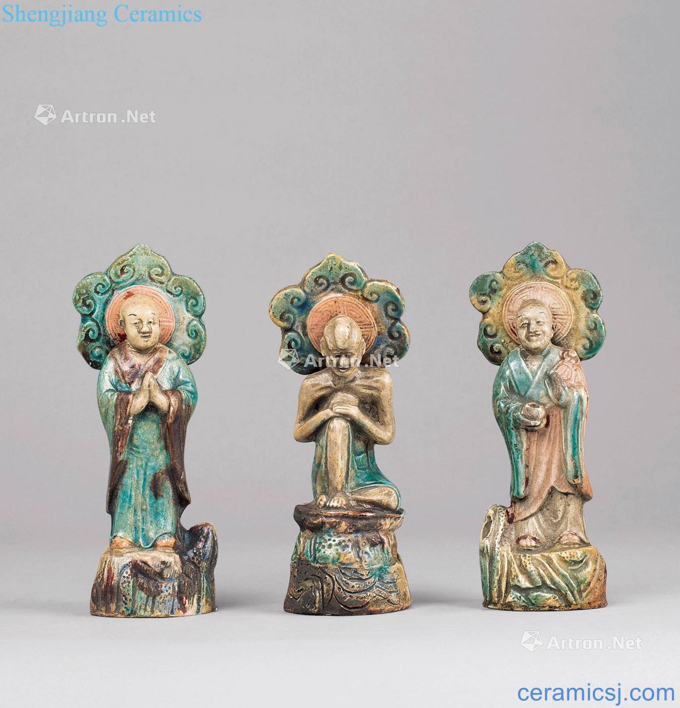 In the Ming dynasty Three three-color arhats (group a)