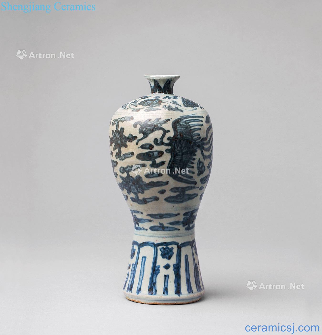 In the Ming dynasty Blue and white double phoenix grain mei bottle