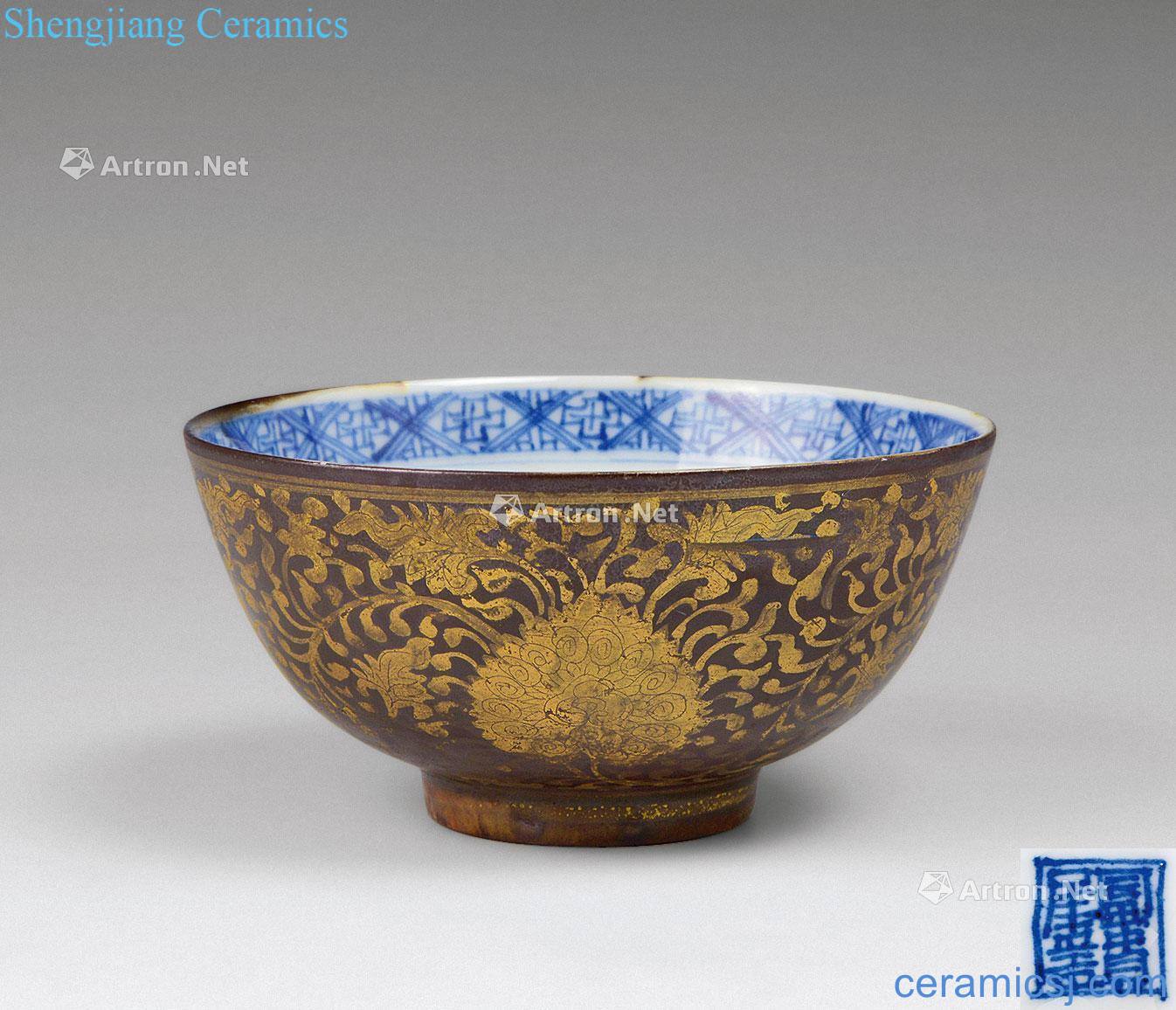 In the Ming dynasty sauce glaze colour branch flowers green-splashed bowls