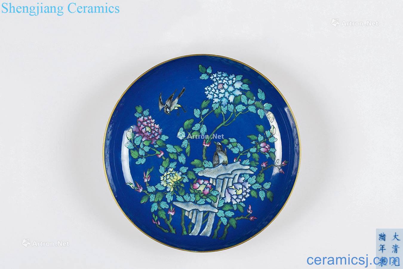 In the qing dynasty blue powder enamel tray