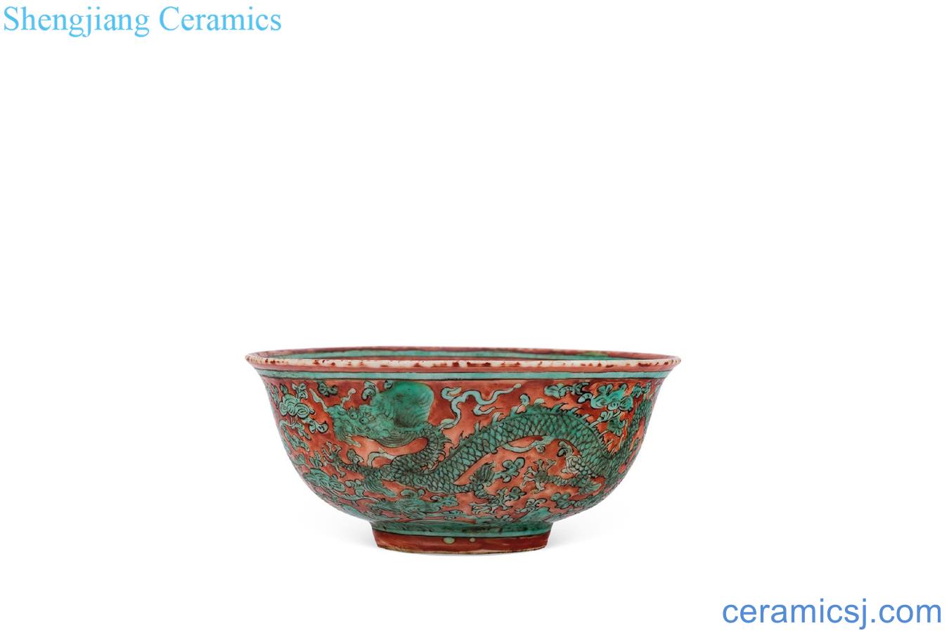 Ming Red, green dragon grain big bowl
