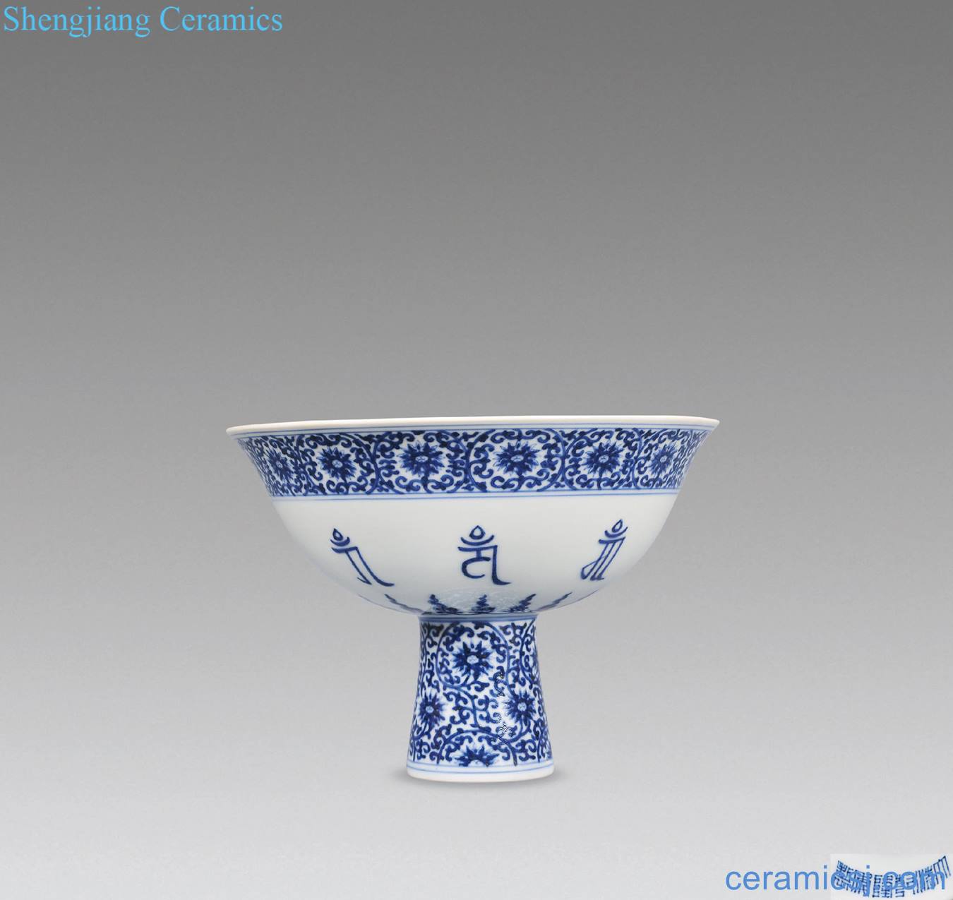 Qing qianlong Blue and white lotus flower Sanskrit footed bowl