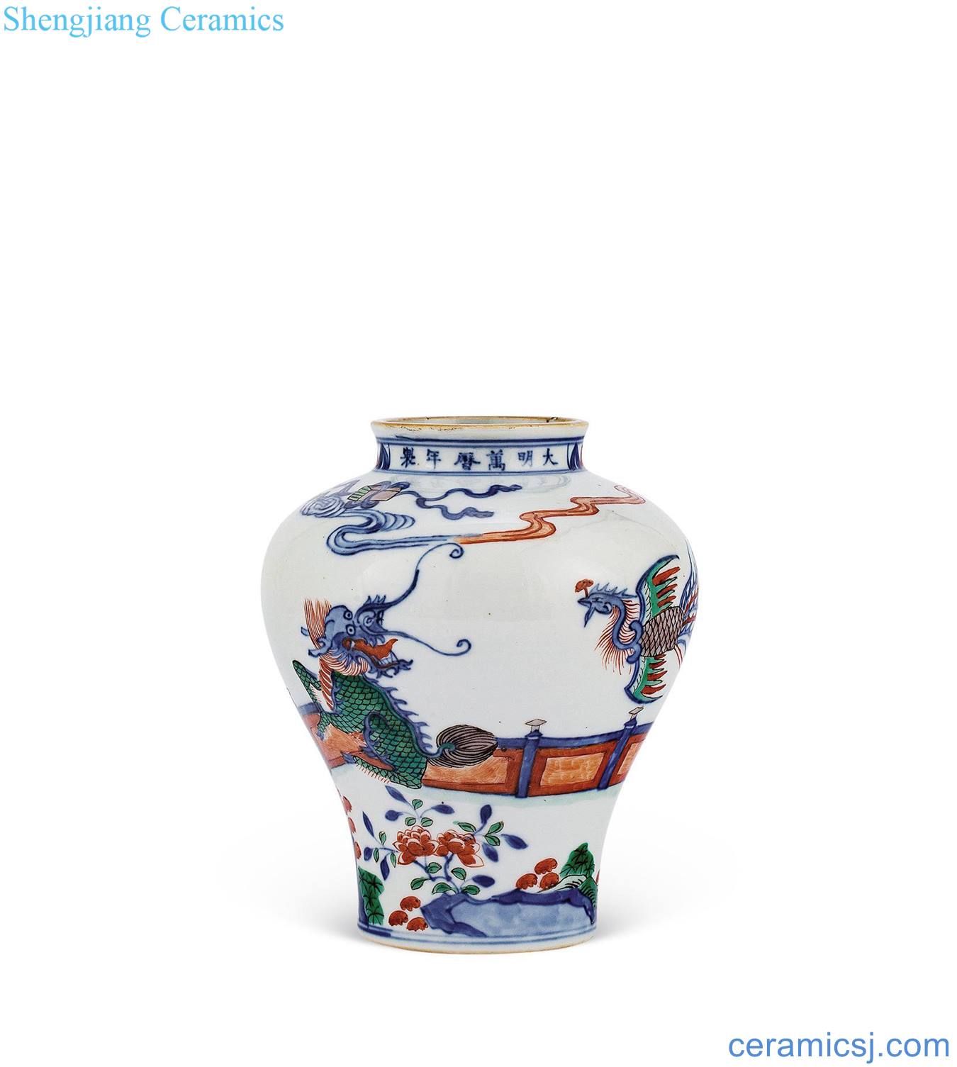 The qing emperor kangxi Blue and white color kirin FeiFeng grain bottle