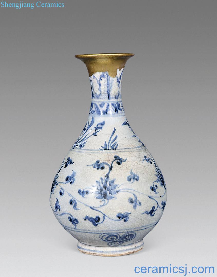 Early Ming dynasty Blue and white lotus flower grain okho spring bottle