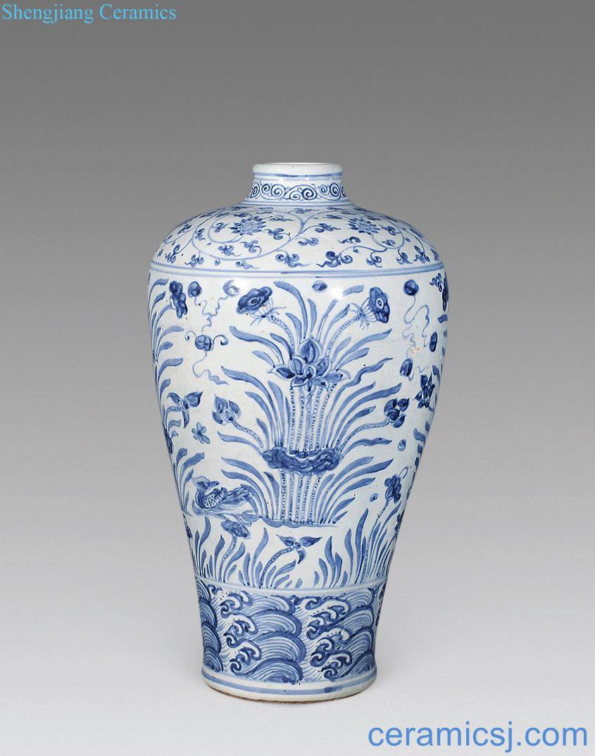 Ming dynasty Blue and white lotus pond yuanyang mei bottles