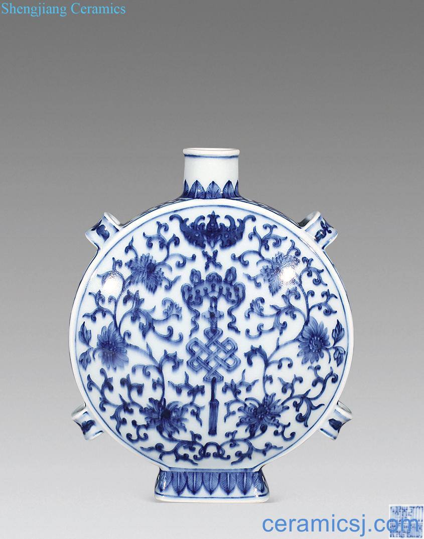 Qing dynasty blue and white live lines flowers on bottles