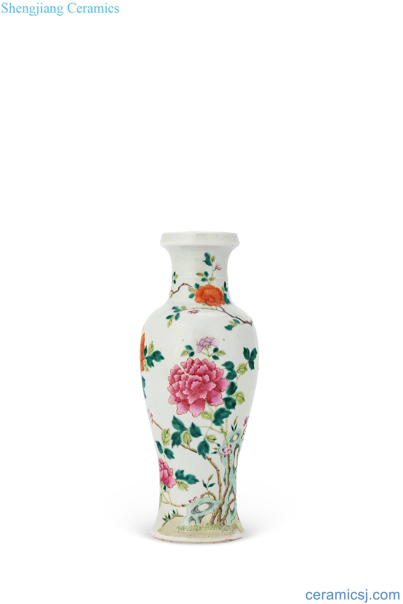 Pastel reign of qing emperor guangxu riches and honor peony figure goddess of mercy bottle