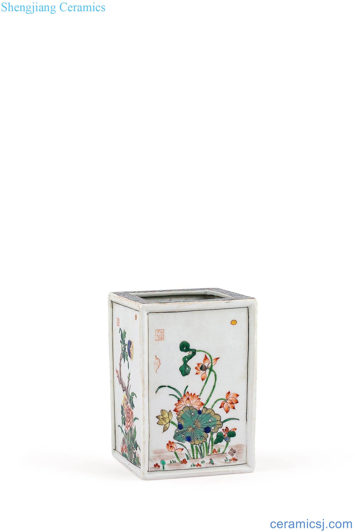 Colorful flowers grain square brush pot