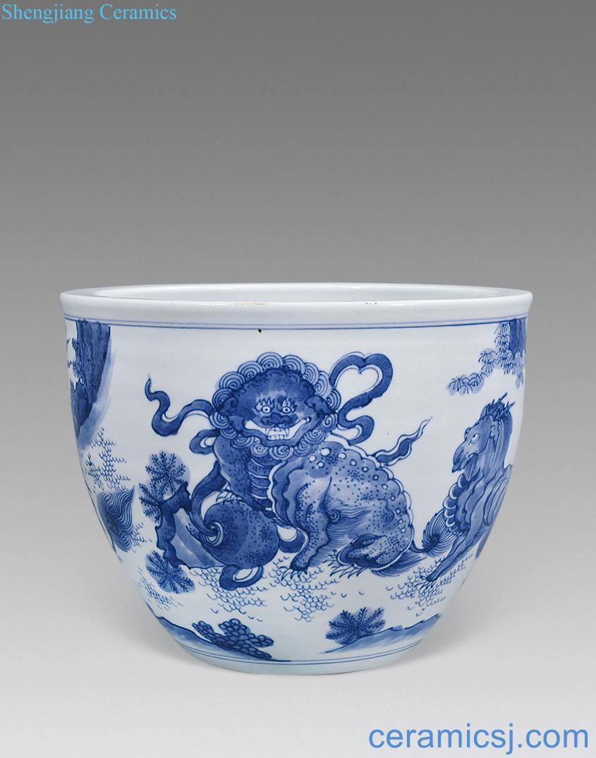 Qing shunzhi Blue and white benevolent beings cylinder