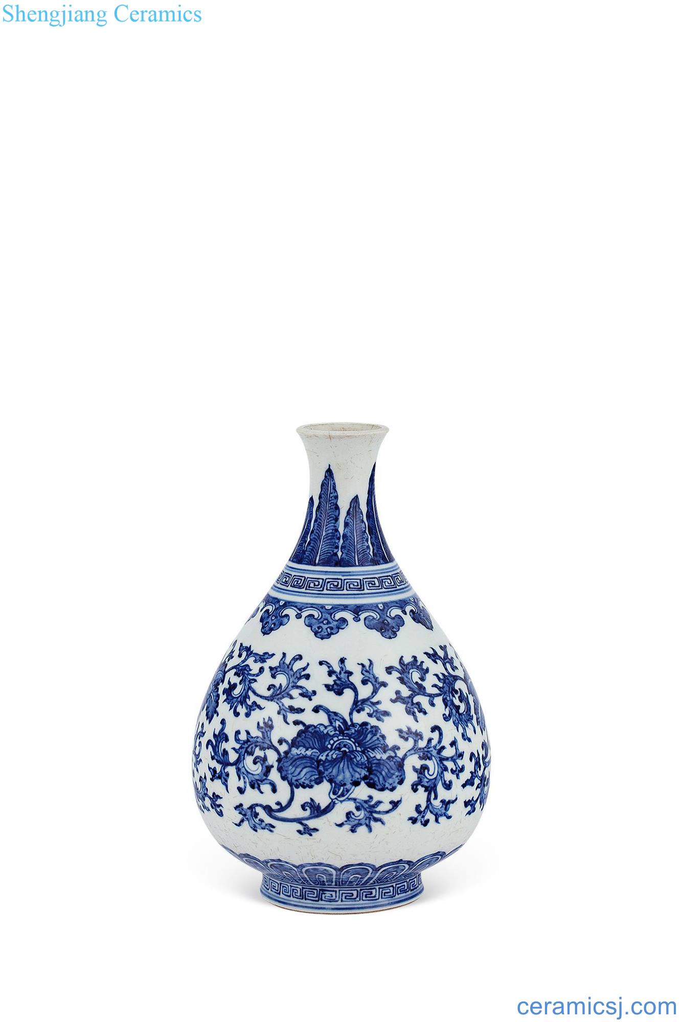 Qing yongzheng Blue and white flower grain okho spring bottle wrapped branches