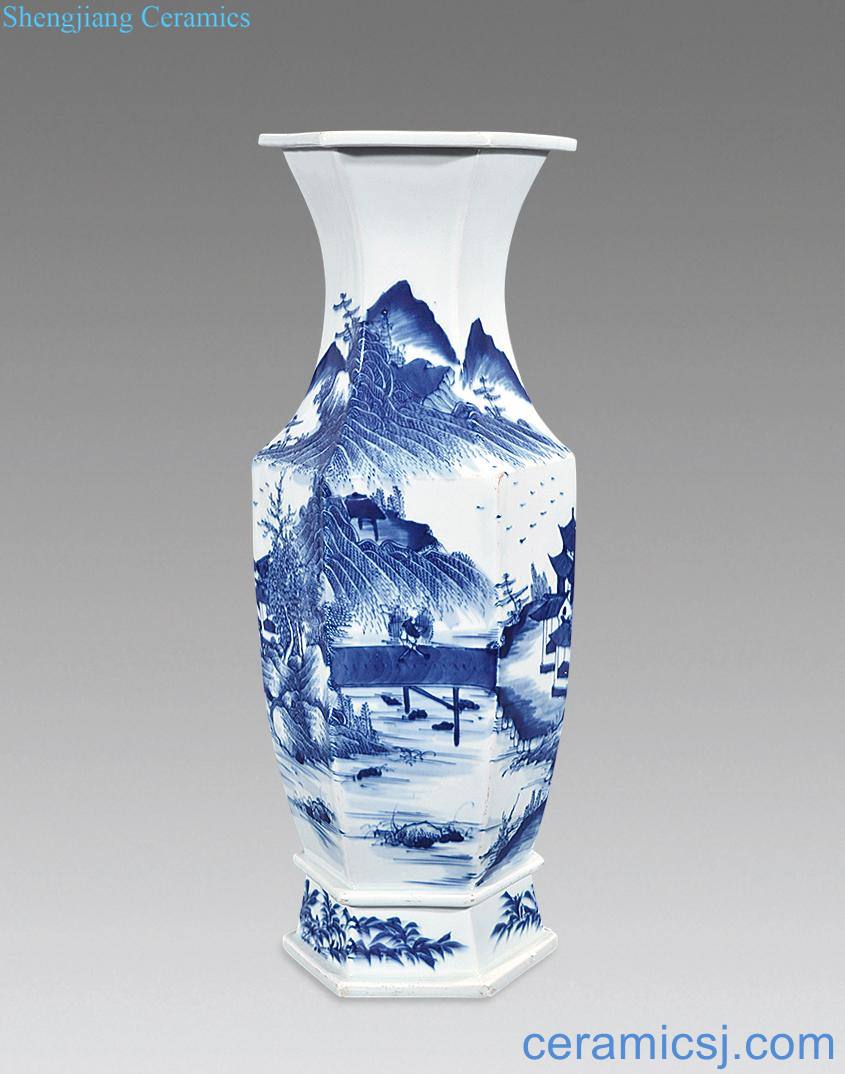 qing Blue and white vase landscape characters