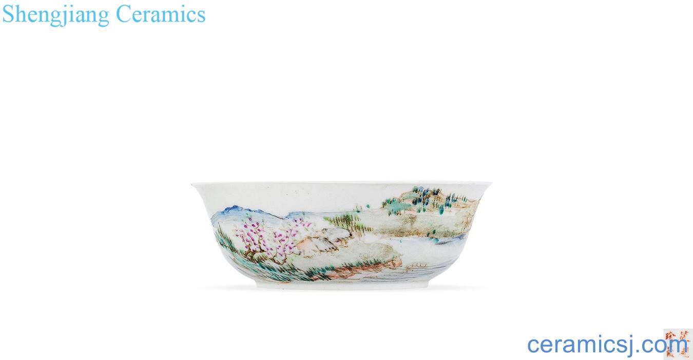 The late qing dynasty Light color landscape poetry bowl