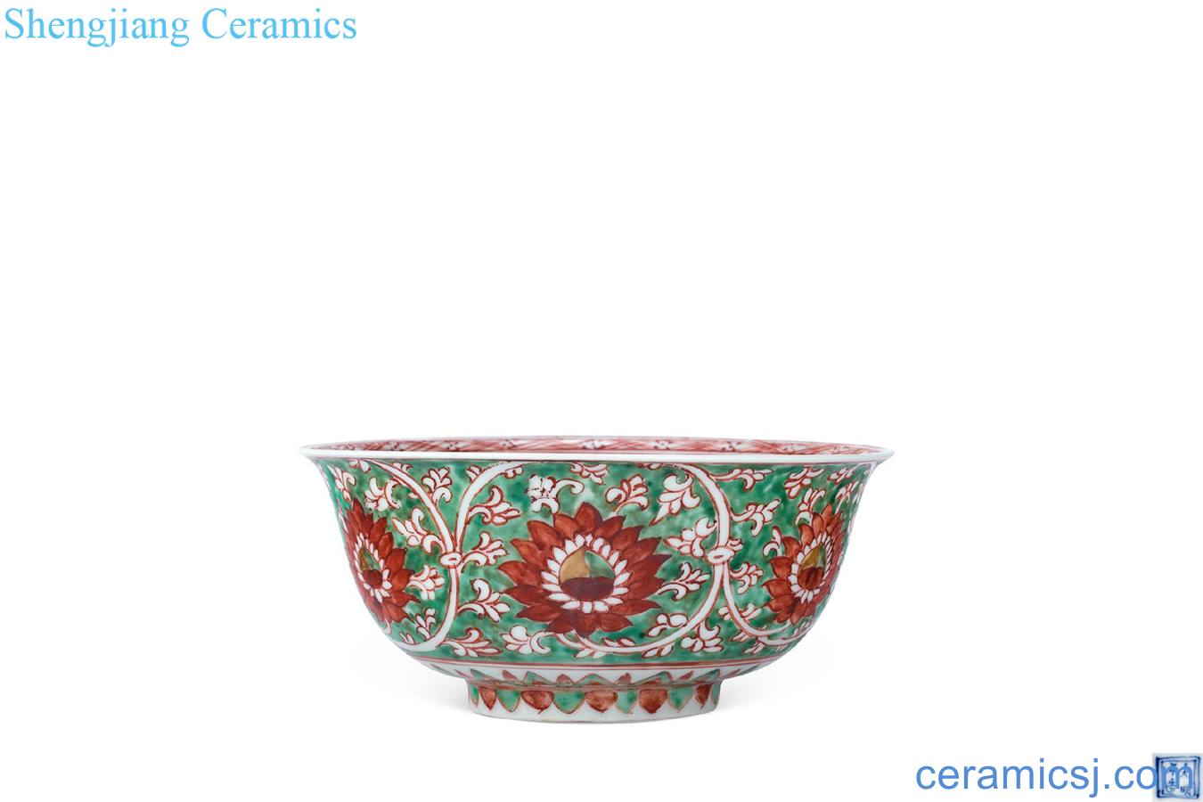 Ming Red and green colored flower grain big bowl