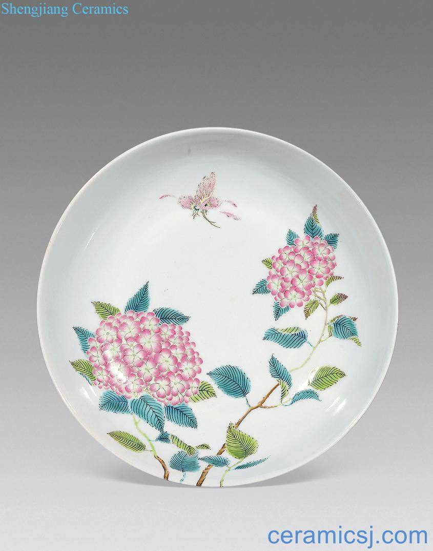 Qing guangxu pastel flowers butterfly plate