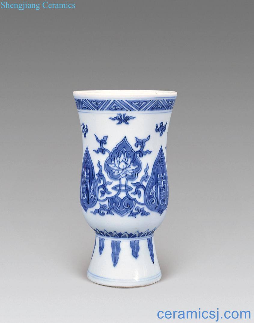 Ming chongzhen Blue and white lotus life of word lines vessels cup