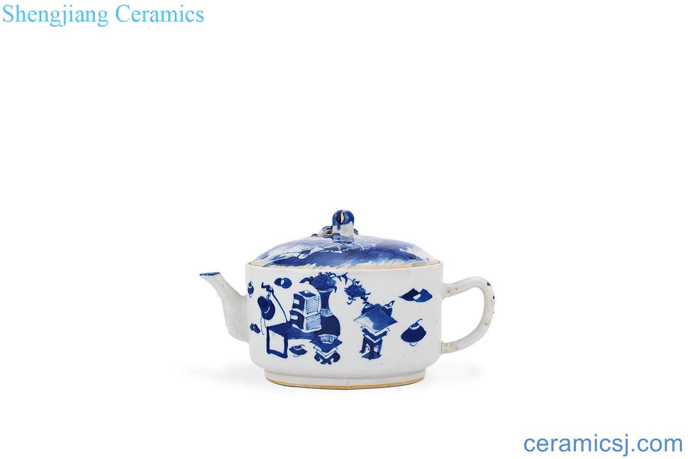 Mid qing Blue and white antique teapot lines