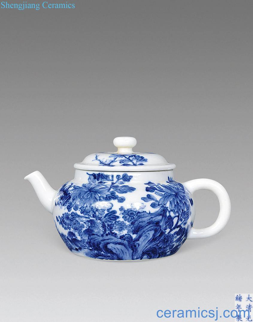 Qing guangxu Blue and white flower pot