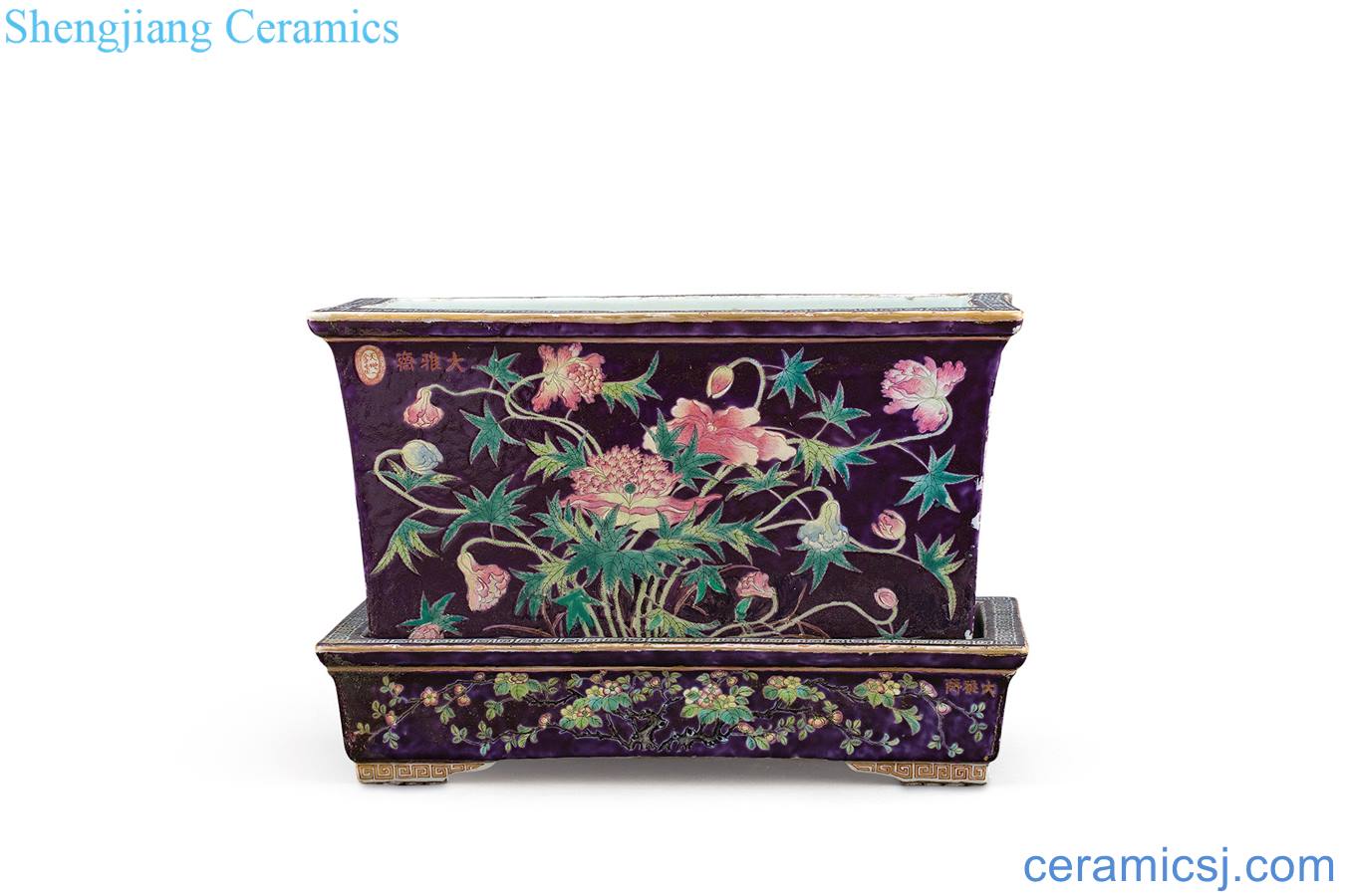 Qing guangxu Purple pastel flowers oblong flower POTS, casket