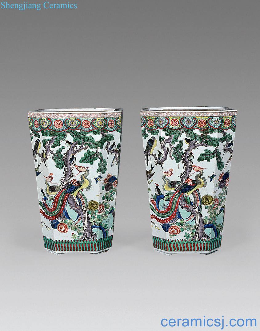 Qing guangxu Colorful acquisition of figure flowerpot (a)