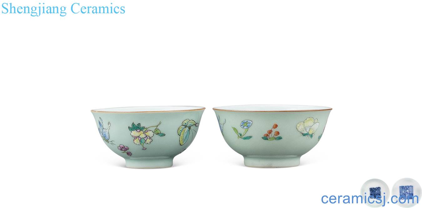 Qing qianlong powder blue glaze enamel butterfly tattoo bowl (a)